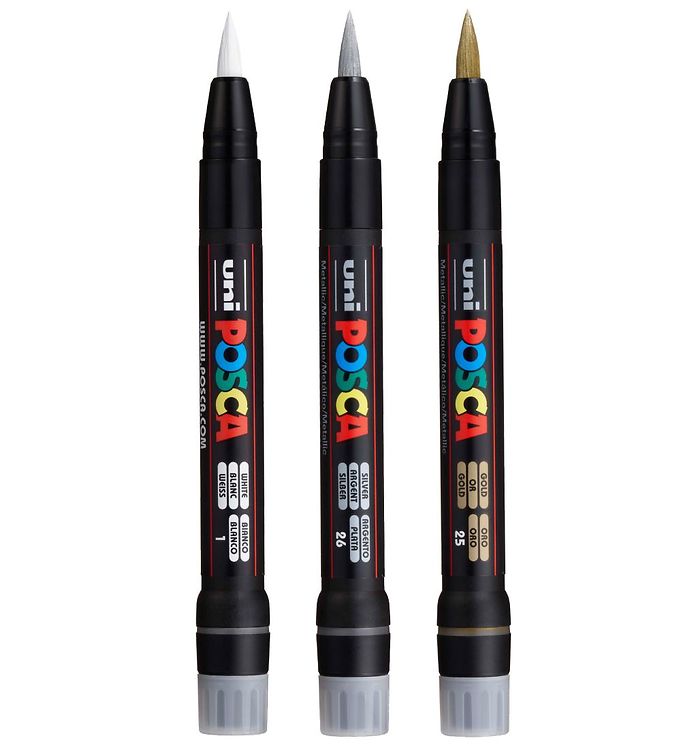 Posca Markers w. Brush Tip - PFC-350 - 3 pcs. - Silver/Gold/Whit