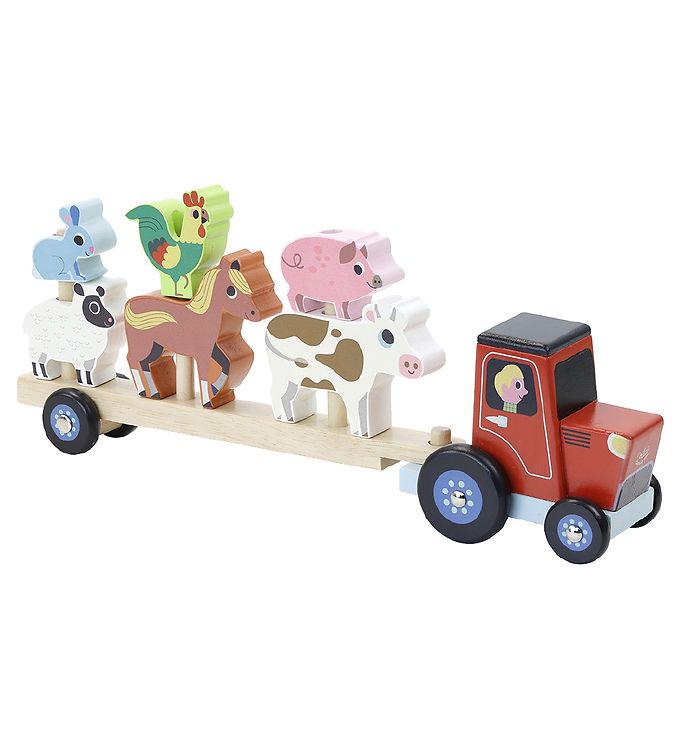 Vilac Wooden Toy - Tractor w. Trailer For Stable Animals