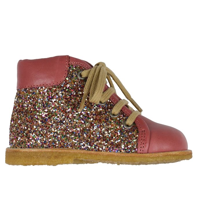 Angulus Prewalker Shoes - Pink/Multi Glitter w. Shoelaces