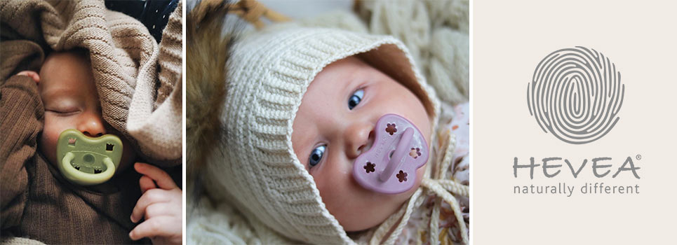 Hevea pacifiers, baby bottles, and toys