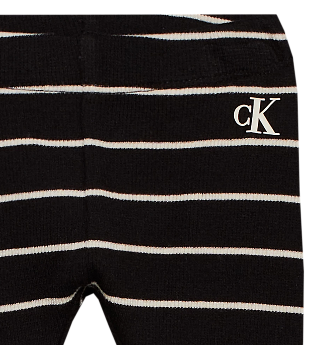Calvin Klein Leggings - Rib - Svart/Vitrandig
