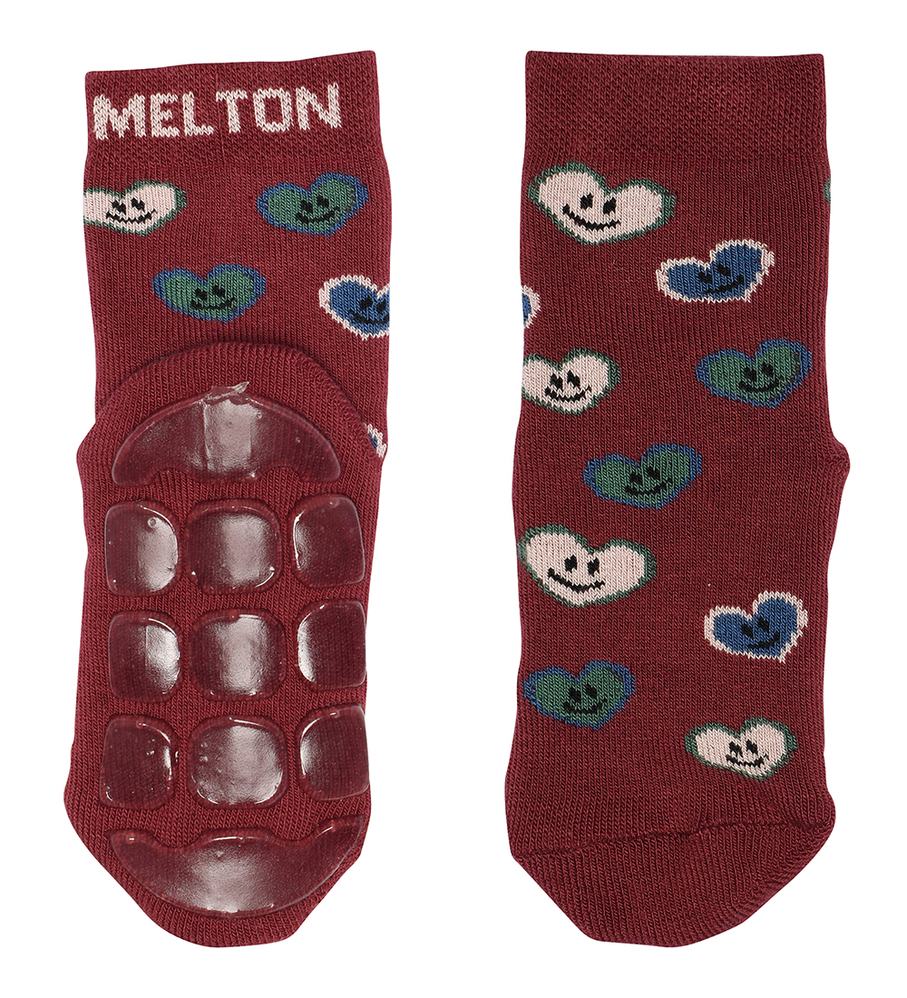 Melton Sokkar - Happy Hearts - Anti-Slip - Bordeaux
