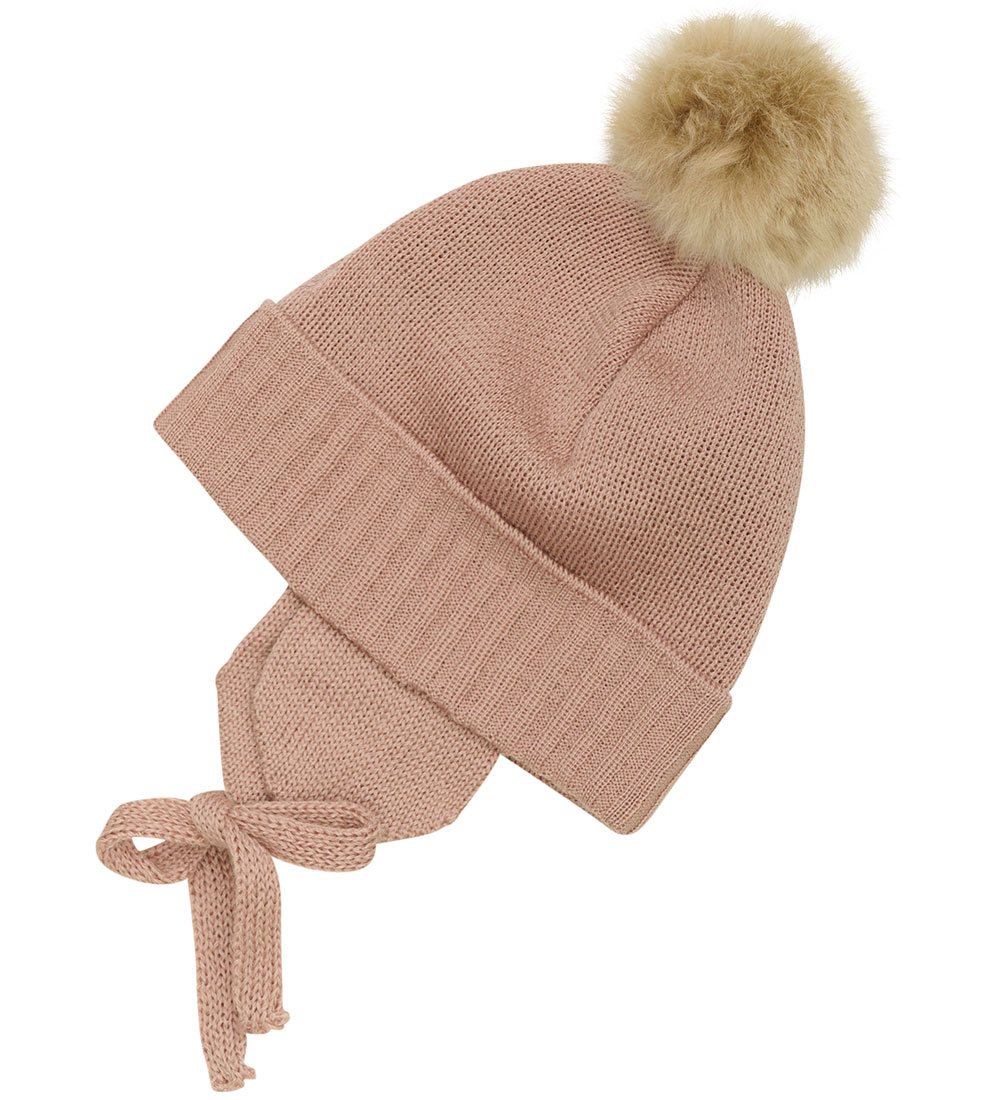 Huttelihut Beanie w. Earflaps - Knitted - Wool - Mahogany Rose w