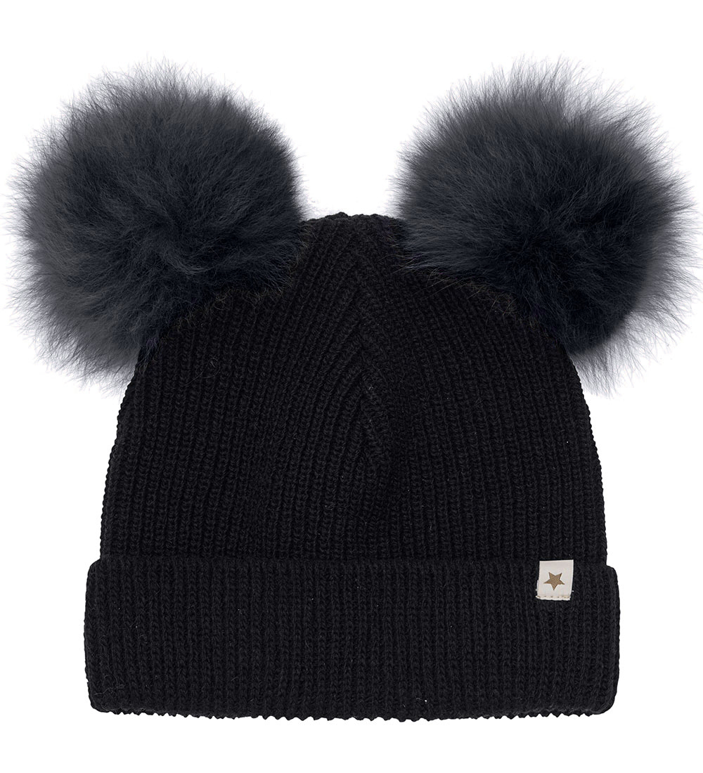 Huttelihut Beanie - Wool/Cotton - Knitted - Phantom w. Tassels