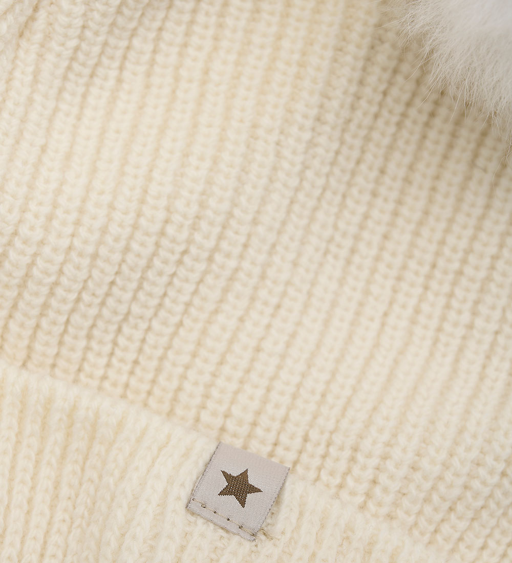 Huttelihut Beanie - Wool/Cotton - Knitted - Snow White w. Tassel