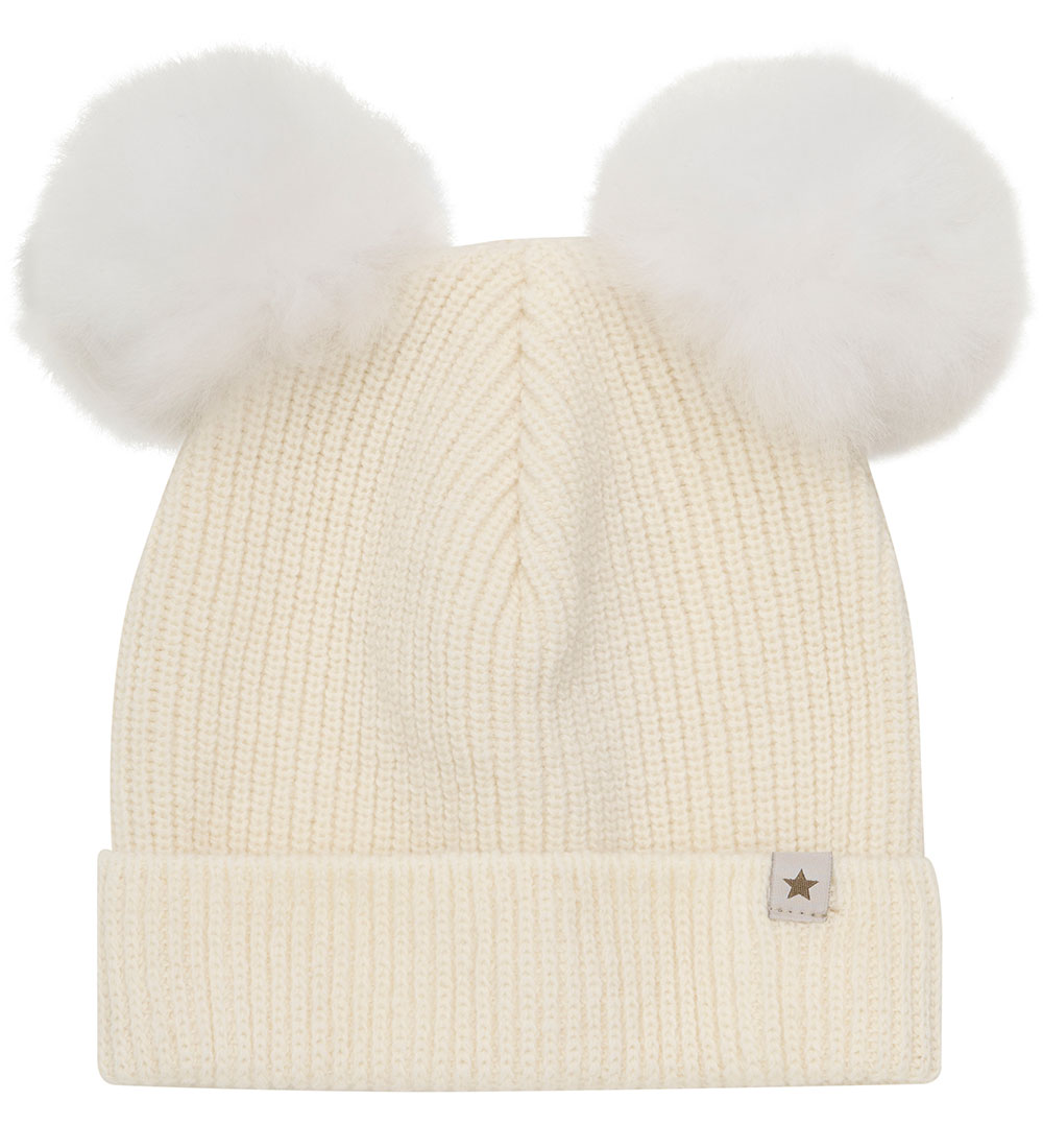 Huttelihut Beanie - Wool/Cotton - Knitted - Snow White w. Tassel