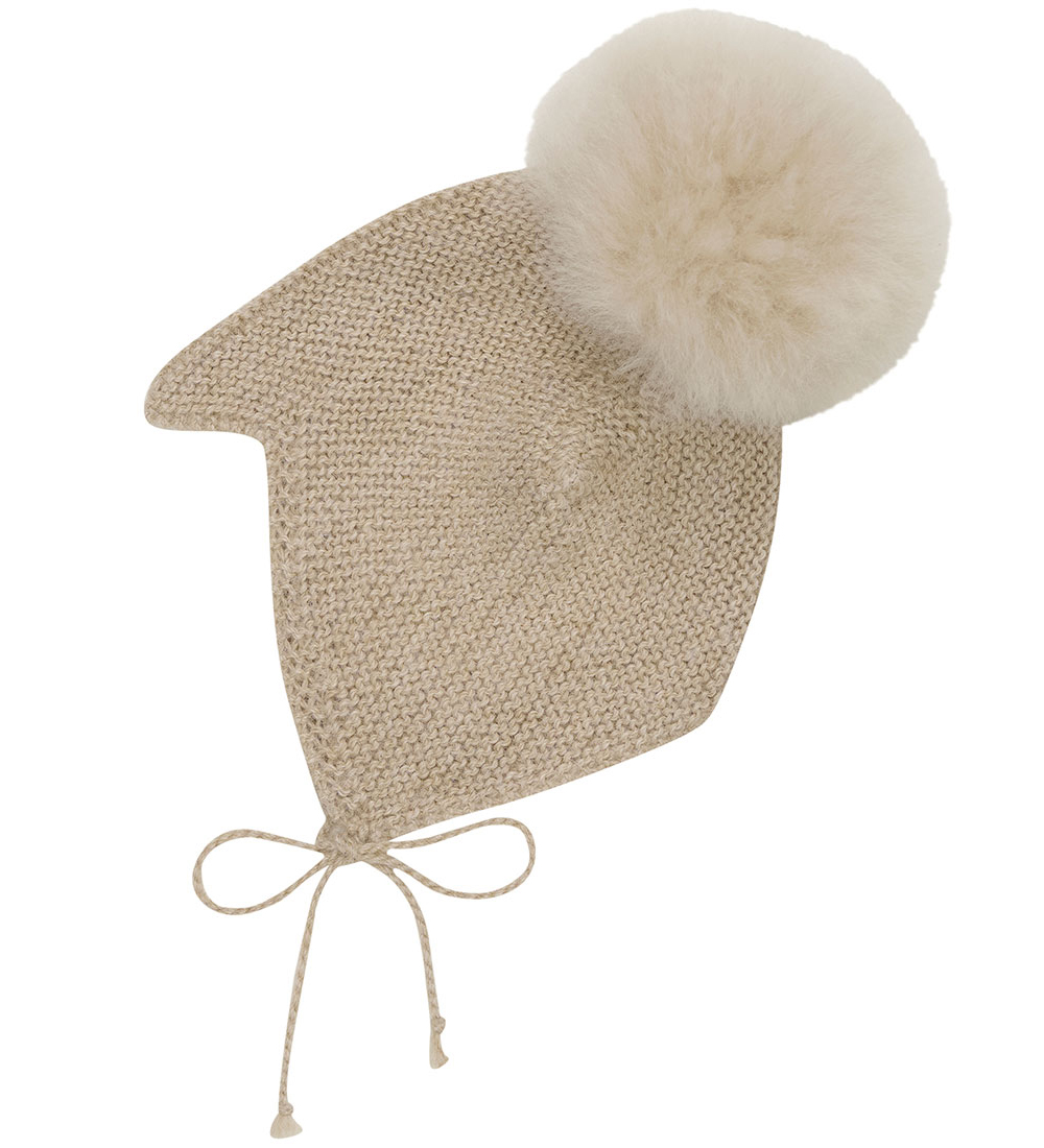 Huttelihut Baby Hat w. Pom-Pom - Wool - Knitted - Camel Melange