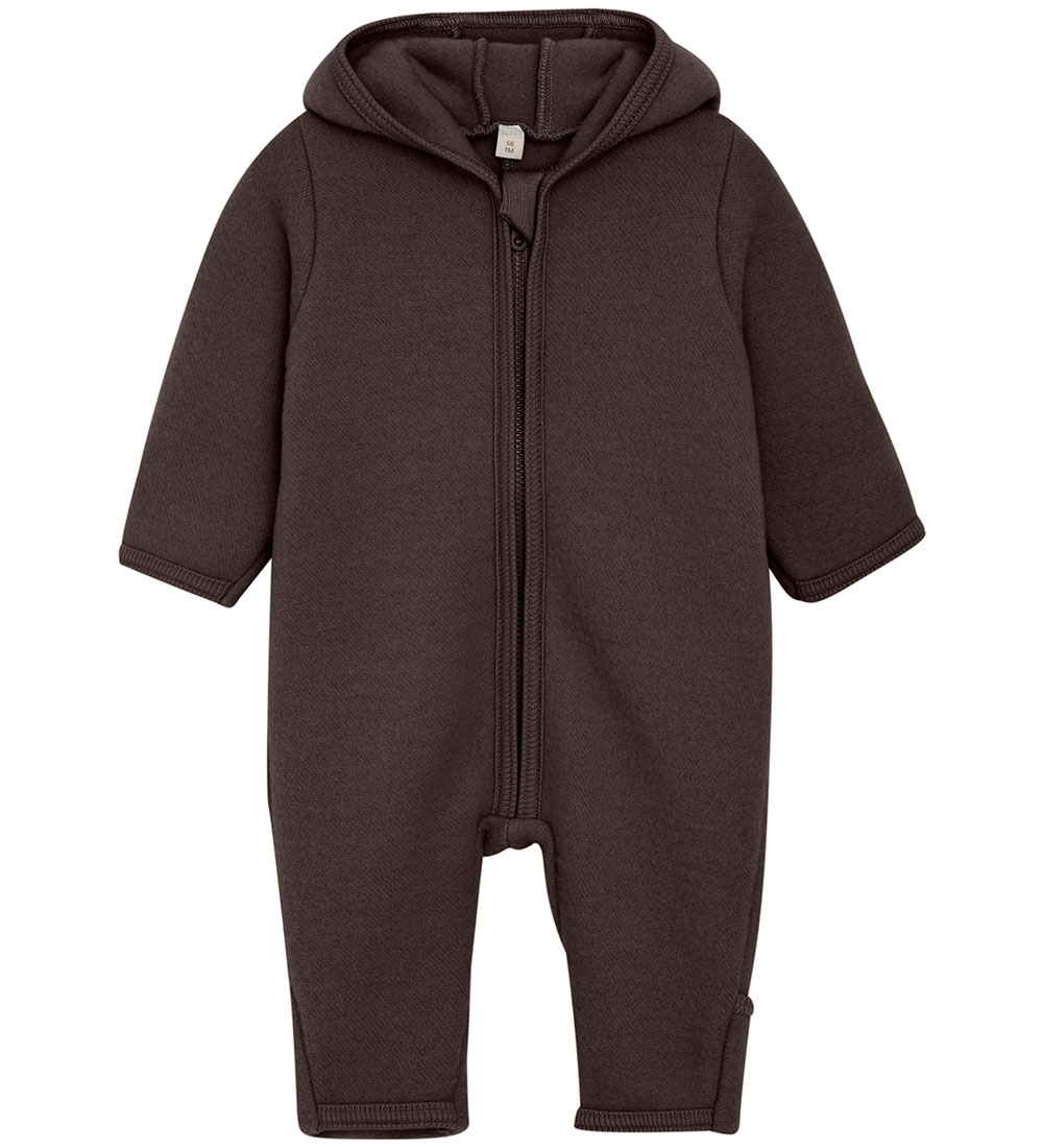 Huttelihut Pramsuit - Wool fleece - Raisin w. Ears