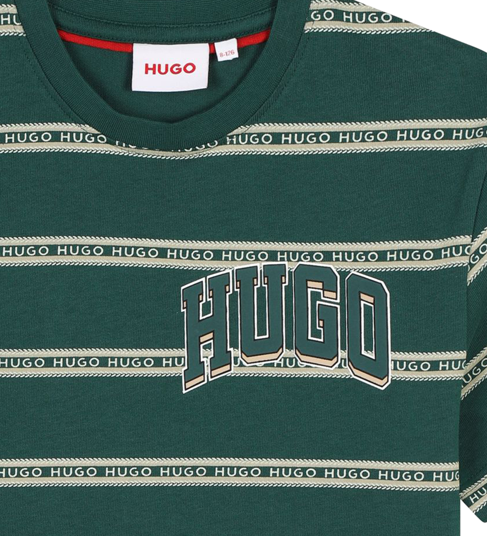 HUGO T-shirt - Green Stone/Beigerandig