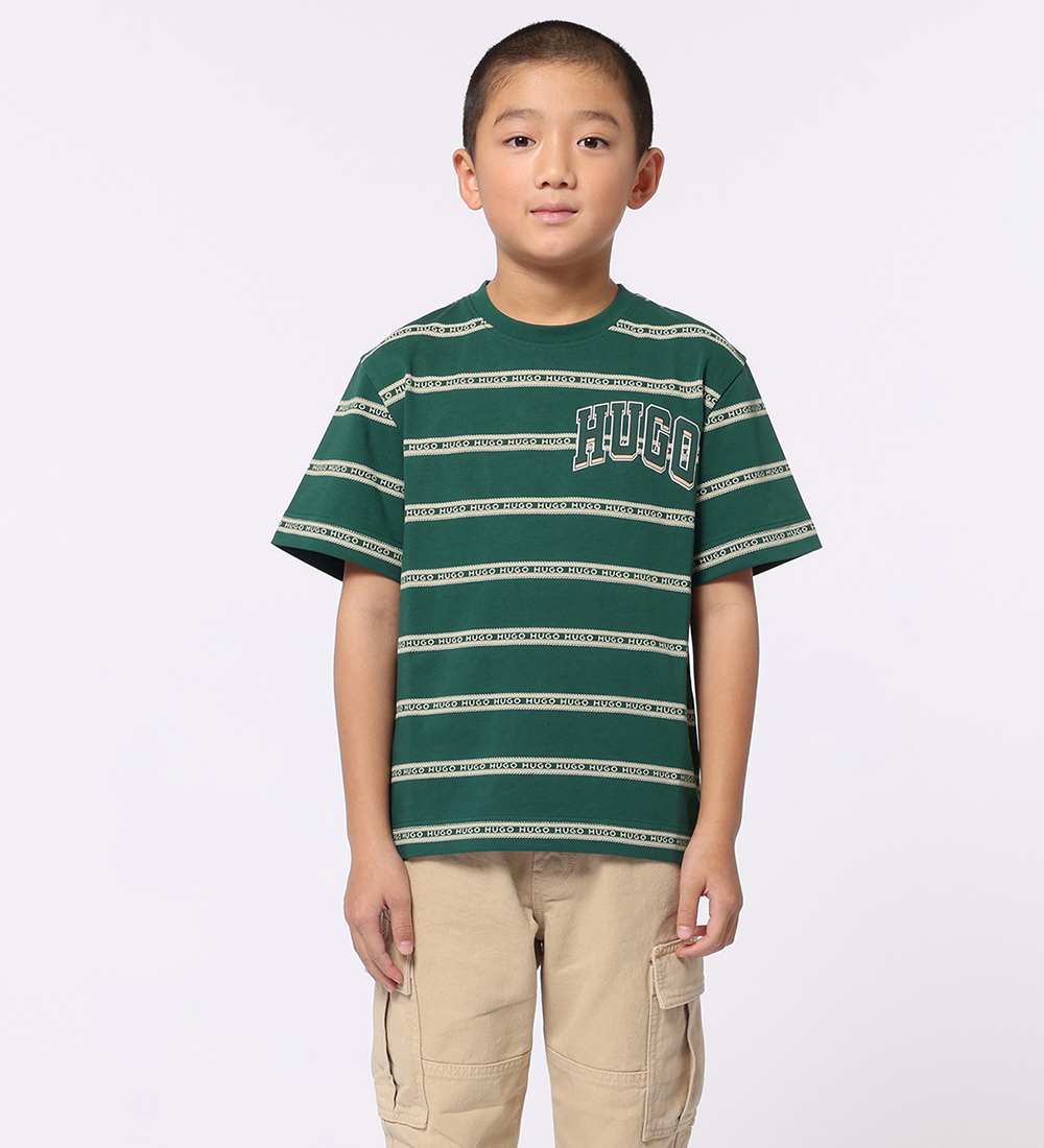 HUGO T-shirt - Green Stone/Beigerandig