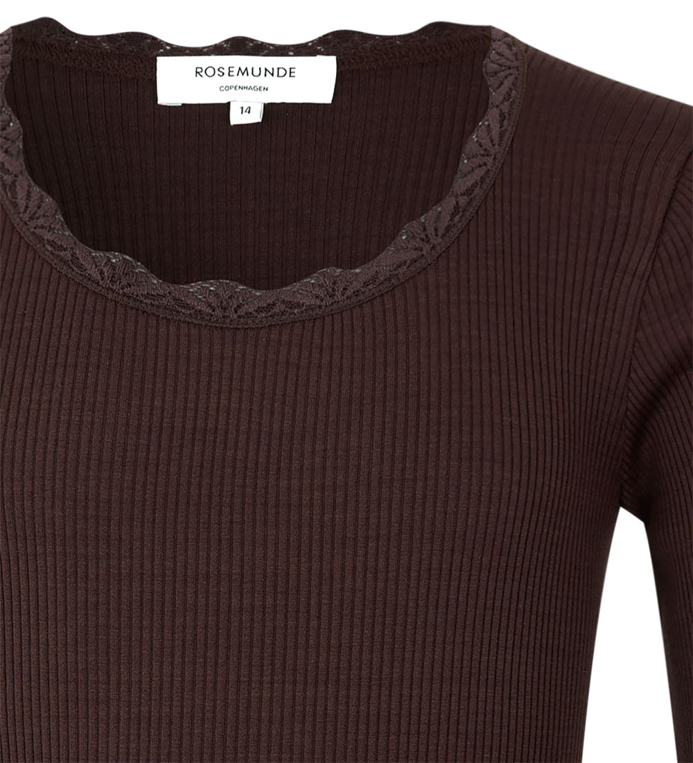 Rosemunde Bluse - Seide/Baumwolle - Rib - Dark Espresso m. Spitz