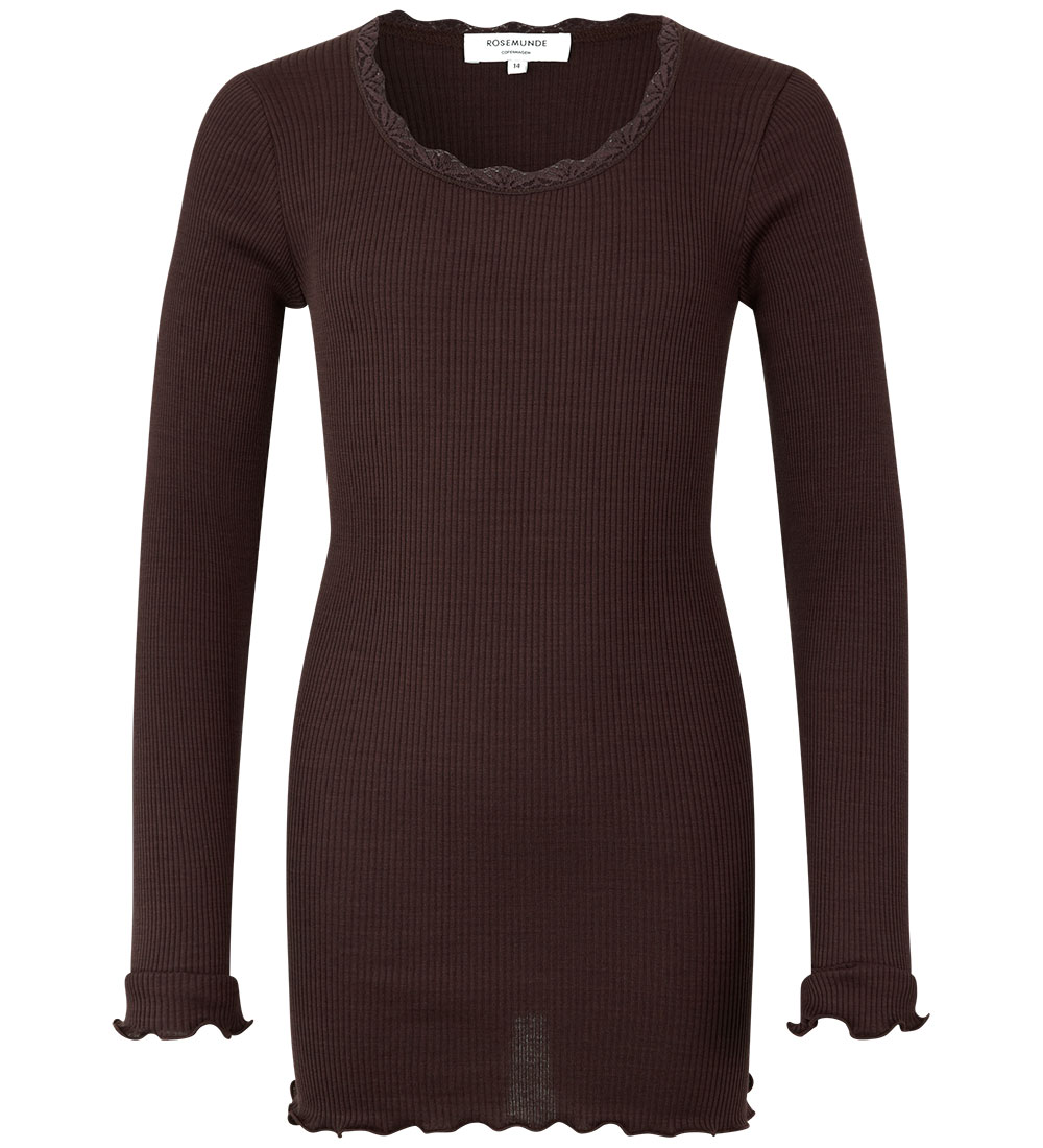Rosemunde Bluse - Seide/Baumwolle - Rib - Dark Espresso m. Spitz