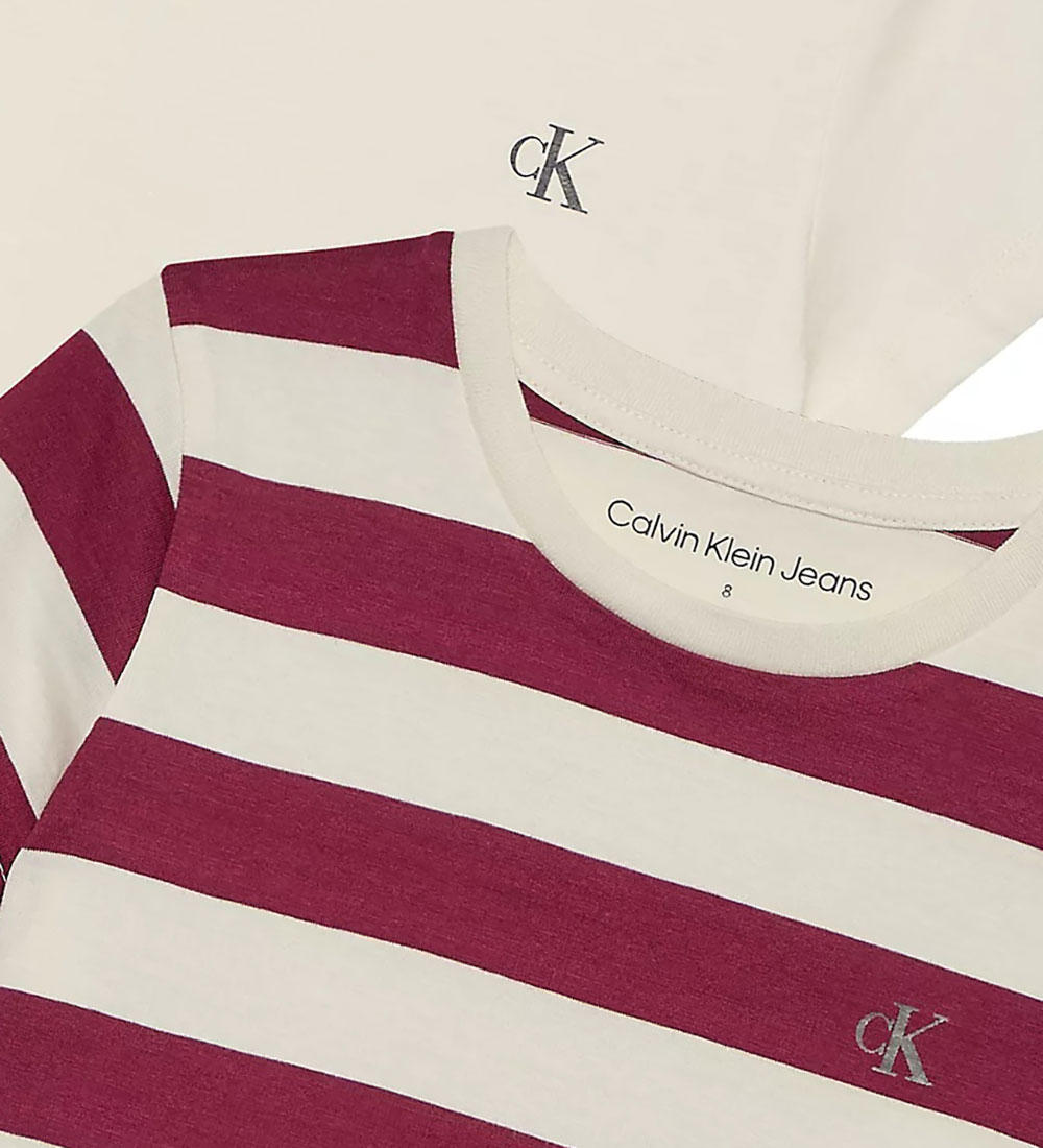 Calvin Klein T-shirt - 2-Pack - Stripe Slim - Bright White/Rich
