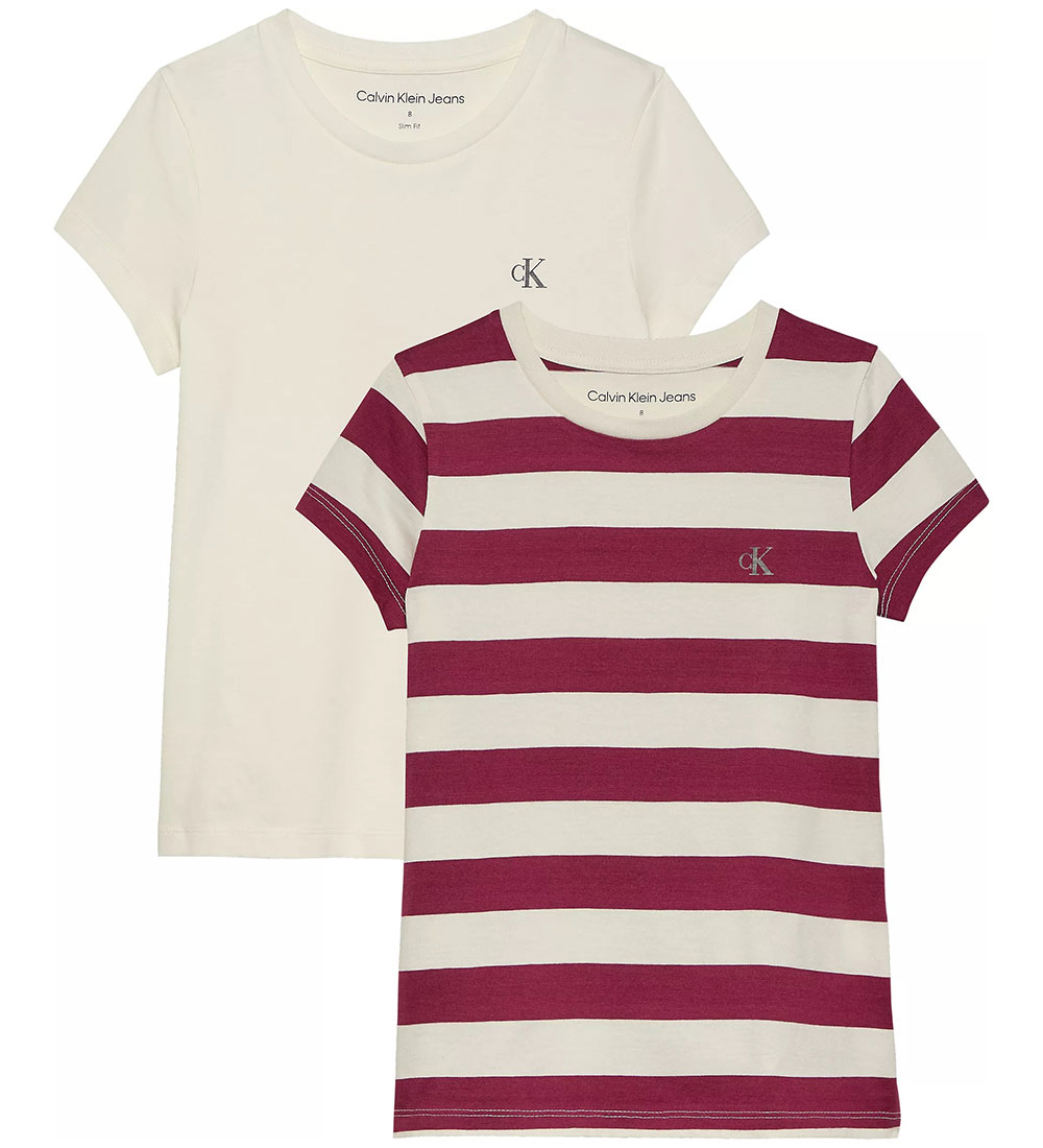 Calvin Klein T-shirt - 2-Pack - Stripe Slim - Bright White/Rich
