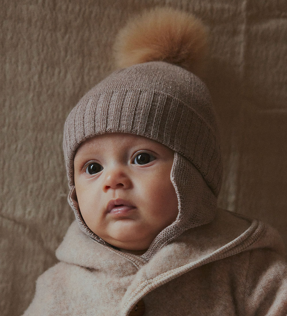 Huttelihut Beanie w. Earflaps - Knitted - Wool - Cobblestone w.