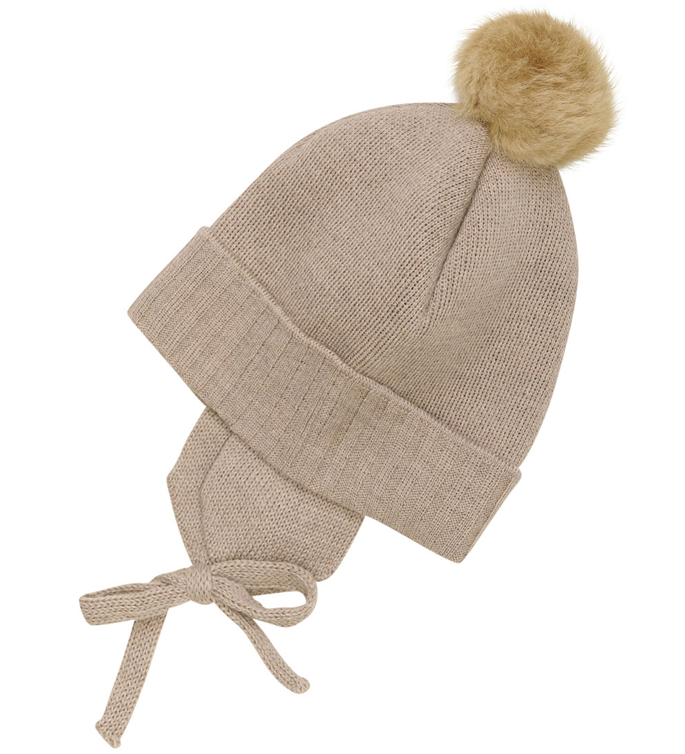 Huttelihut Beanie w. Earflaps - Knitted - Wool - Cobblestone w.