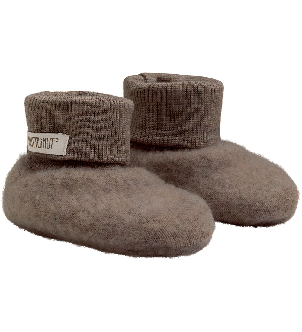 Huttelihut Booties - Wool fleece - 2-layer - Brown Melange