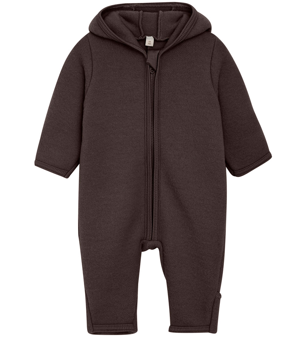 Huttelihut Pramsuit - Wool fleece - Raisin w. Ears