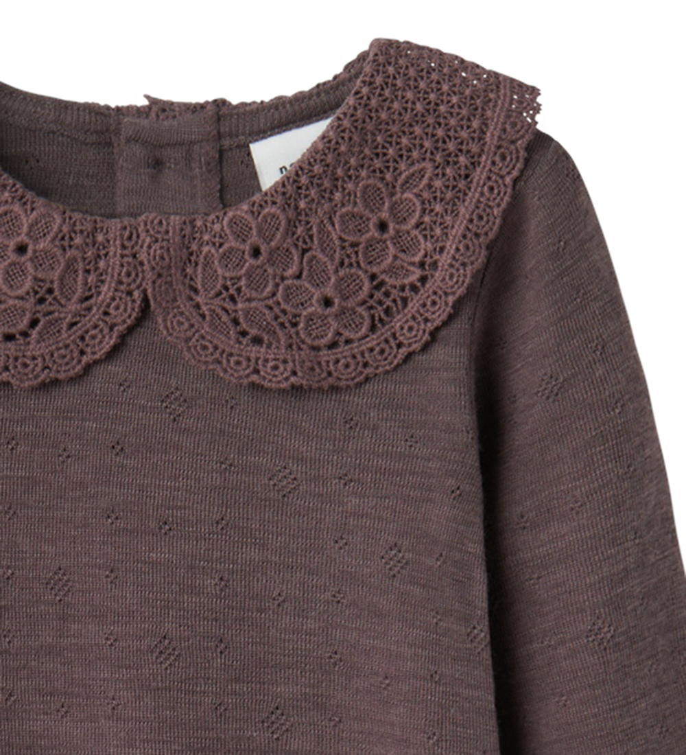 Name It Bodysuit L/æ - Wool - NmfWang - Sparrow w. Pointelle
