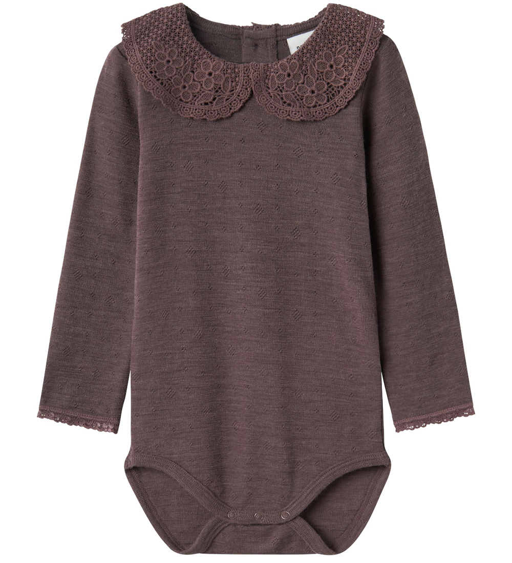 Name It Bodysuit L/æ - Wool - NmfWang - Sparrow w. Pointelle