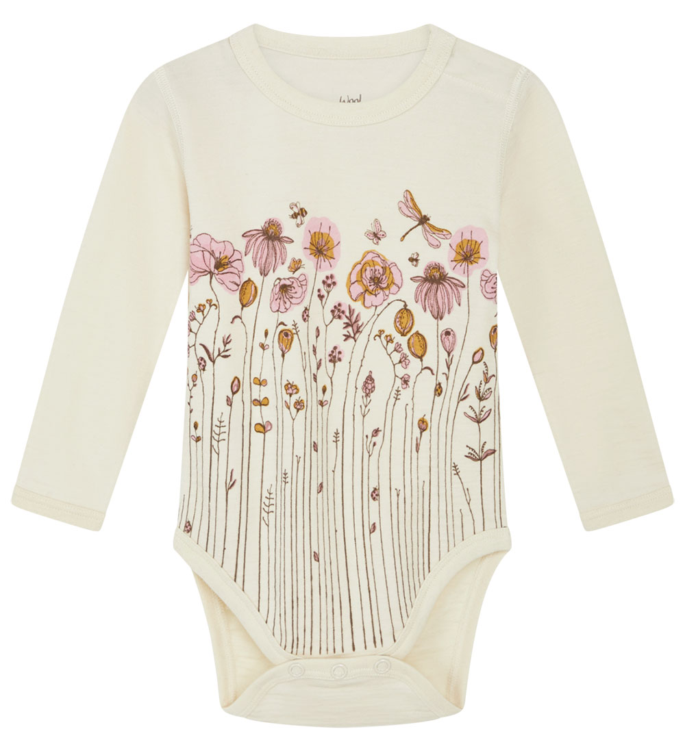 Hust and Claire Bodysuit L/æ - Wool/Bamboo - Baloo - Ecru w. Flo