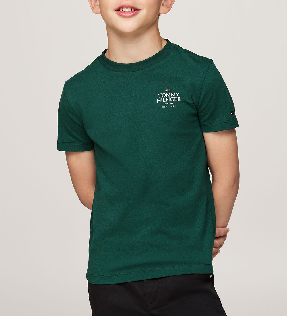 Tommy Hilfiger Stuttermabolur - TH Lógó Puff - Skraut Green