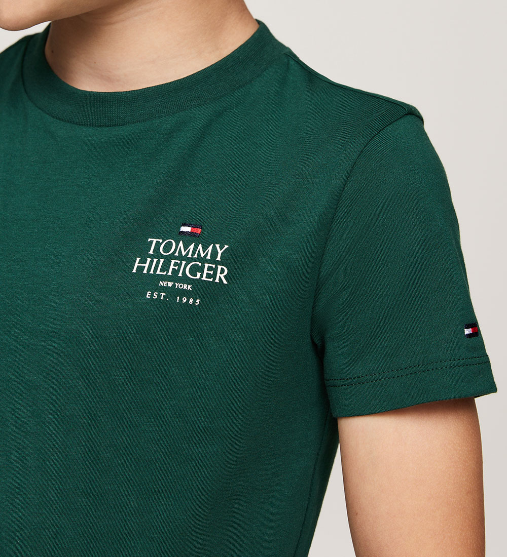 Tommy Hilfiger Stuttermabolur - TH Lógó Puff - Skraut Green