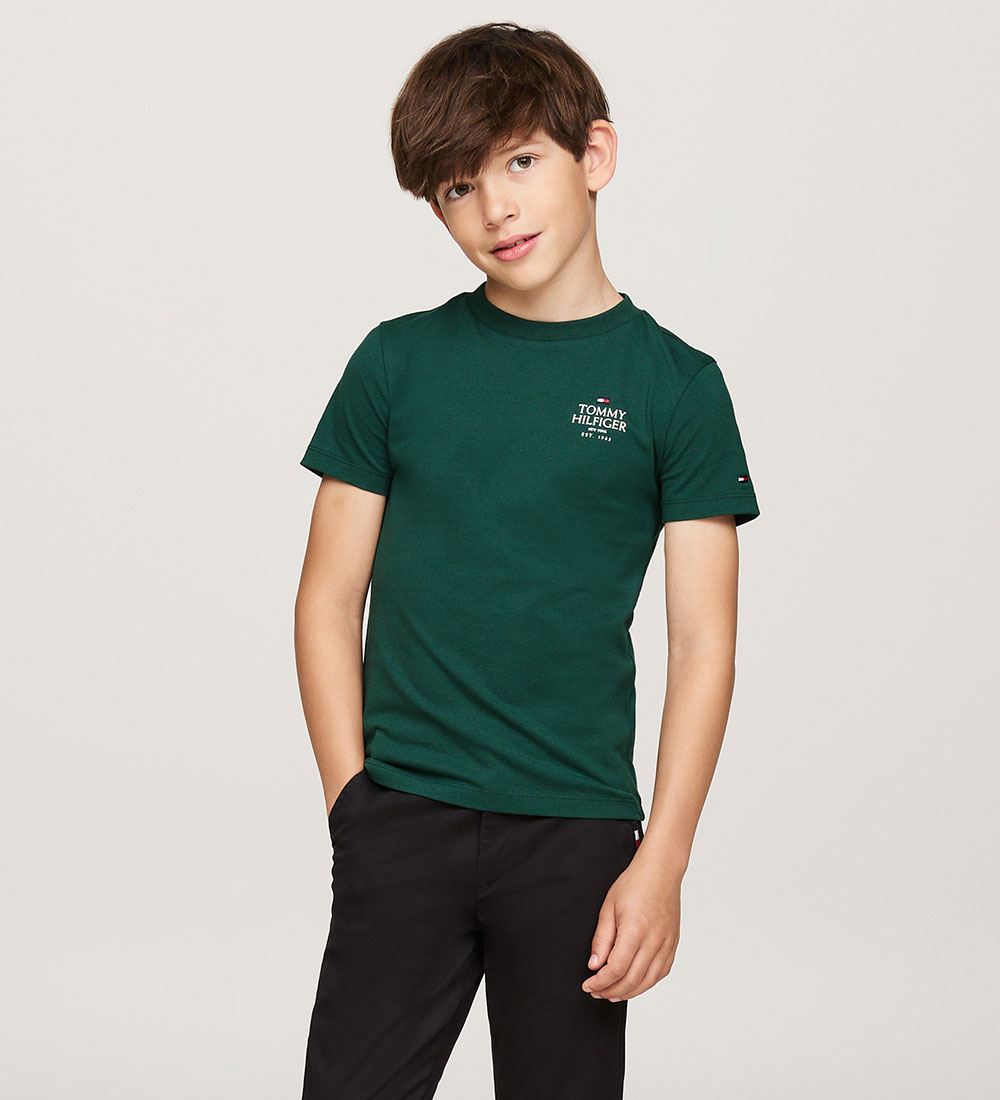Tommy Hilfiger Stuttermabolur - TH Lógó Puff - Skraut Green