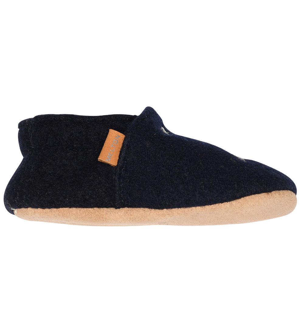 Melton Slippers - Wool - Marine w. Spaceship