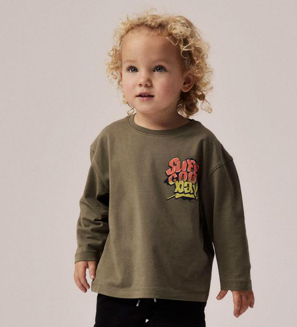 Name It Blouse - NmmNoel - Deep Lichen Green w. Graffiti