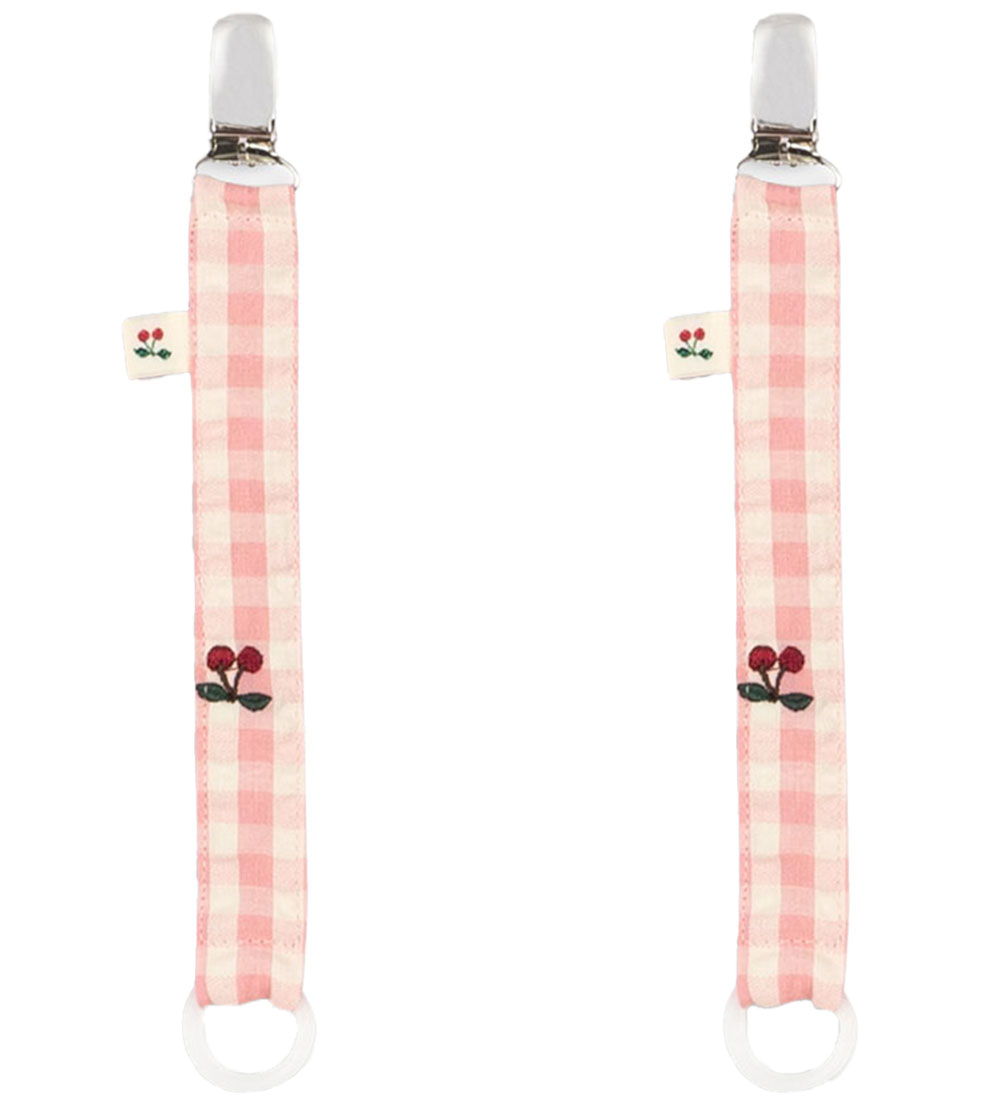 Konges Sløjd Pacifier Clips - 2-Pack - Powder Pink Check