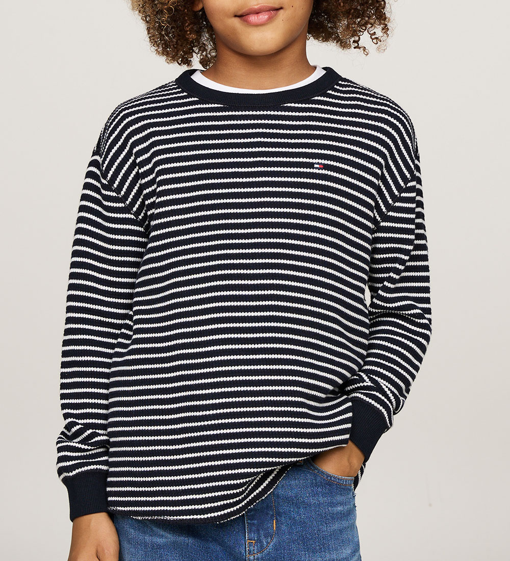 Tommy Hilfiger Bluse - Flagge Mini Waffelmuster - Blue/White Str
