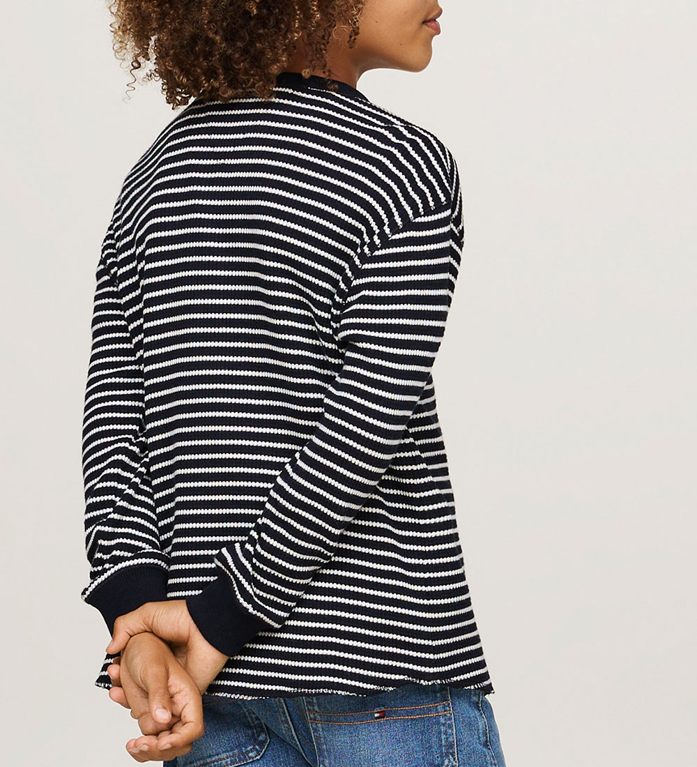 Tommy Hilfiger Bluse - Flagge Mini Waffelmuster - Blue/White Str