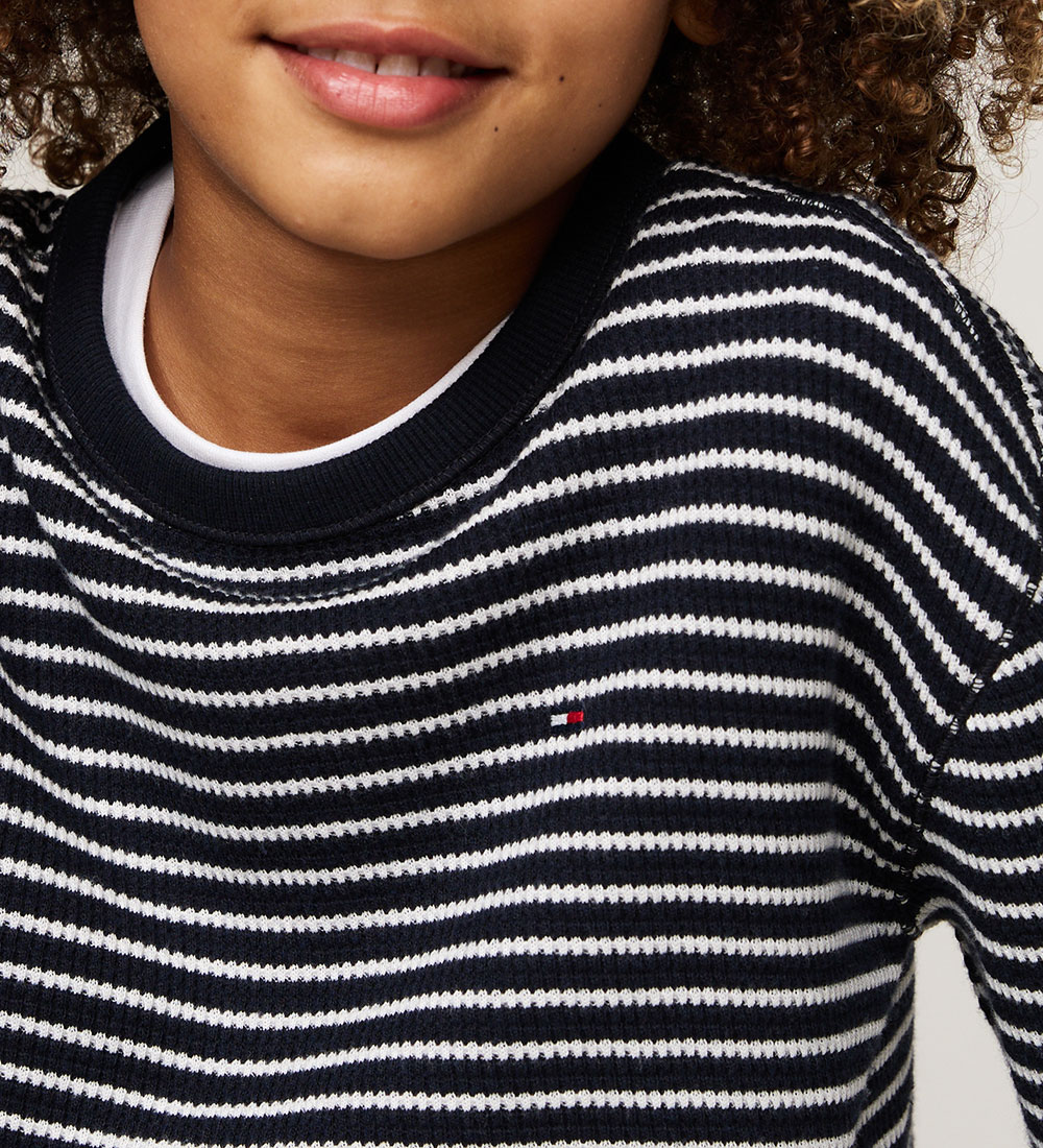 Tommy Hilfiger Bluse - Flagge Mini Waffelmuster - Blue/White Str