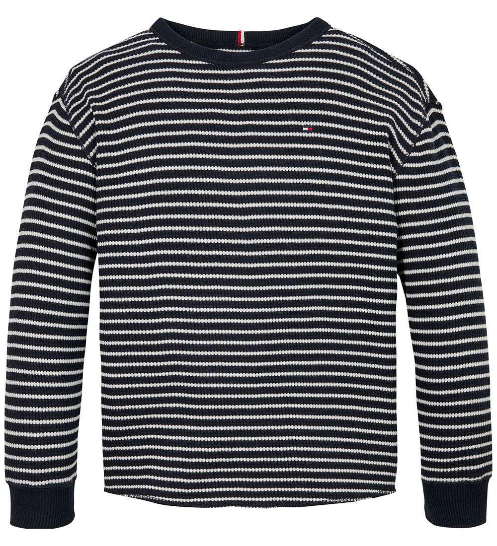 Tommy Hilfiger Bluse - Flagge Mini Waffelmuster - Blue/White Str