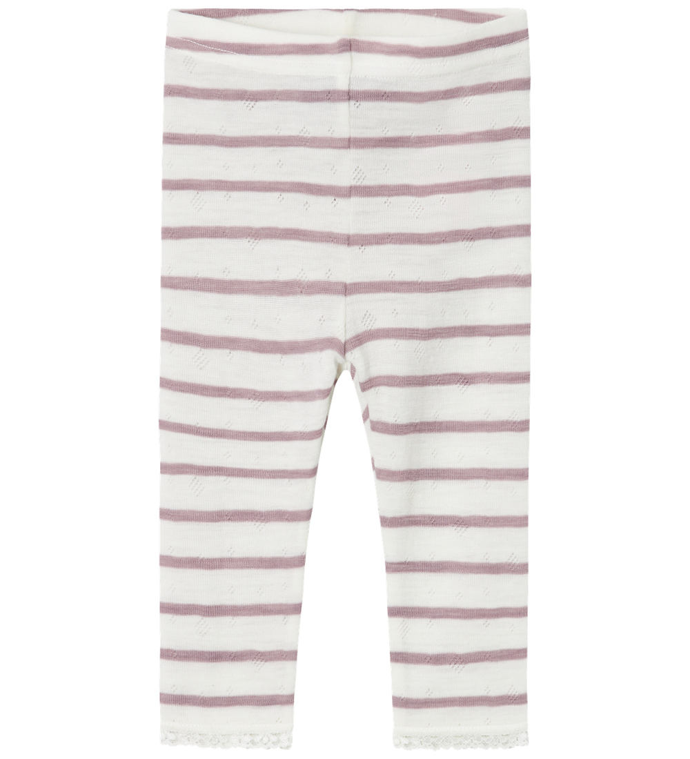 Name It Leggings - Wool - Noos - NbfWang - Snow White/Purple Dov