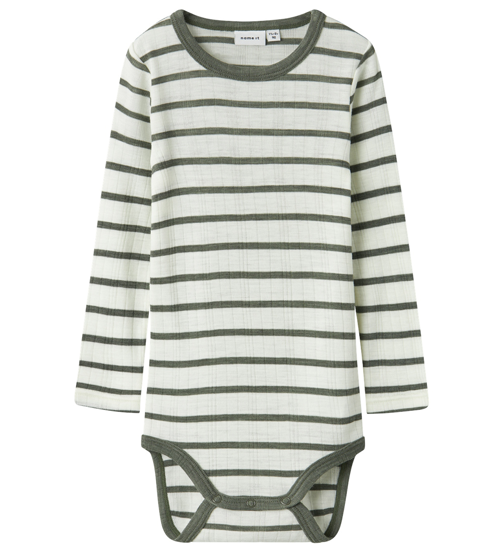 Name It Bodysuit L/æ - Wool - NmmWang - Snow White/Mulled Basil