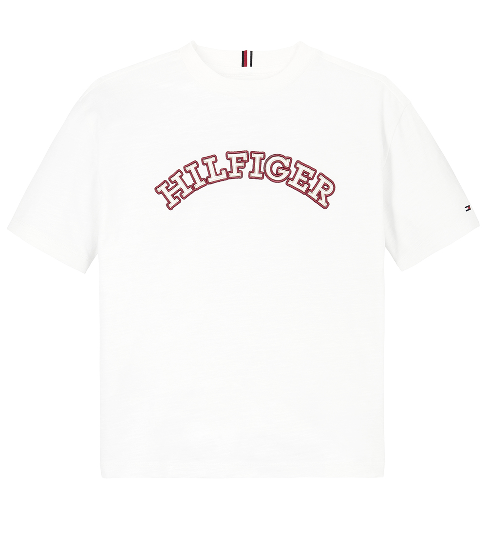 Tommy Hilfiger Stuttermabolur - Eingerð útsaumuð - Hvítt