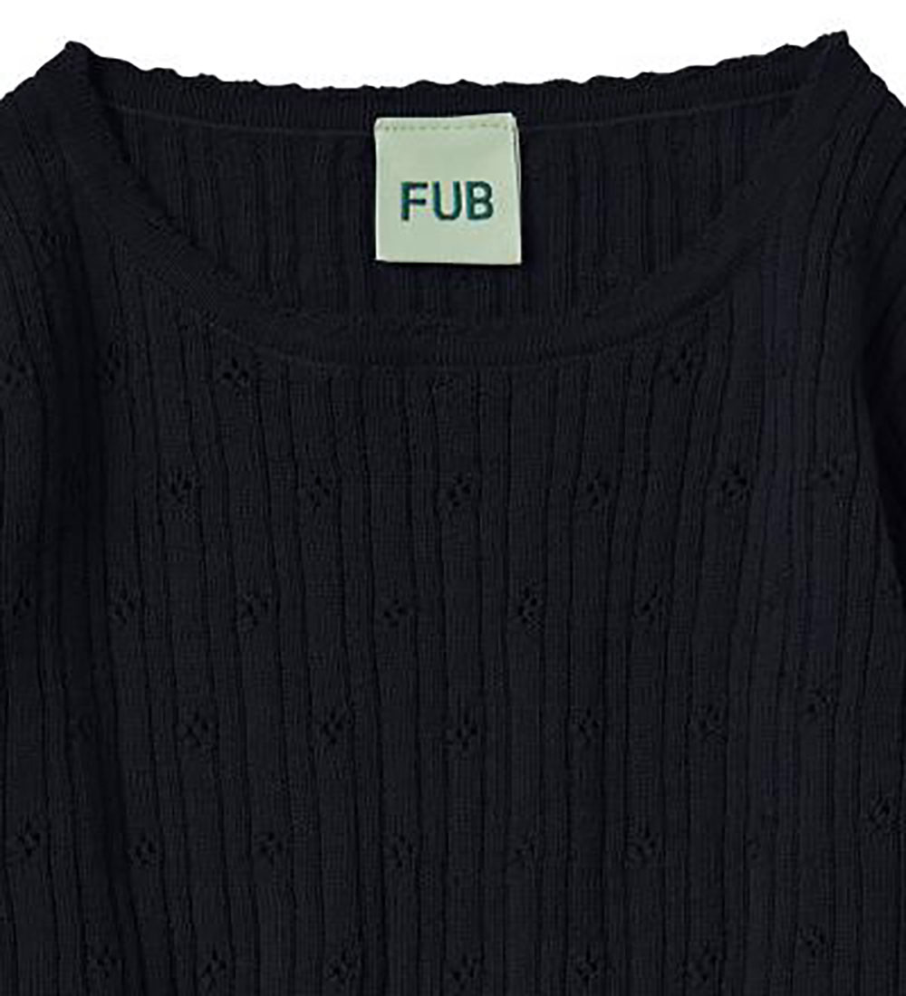 FUB Bluse - Wolle - Dark Navy m. Lochmuster