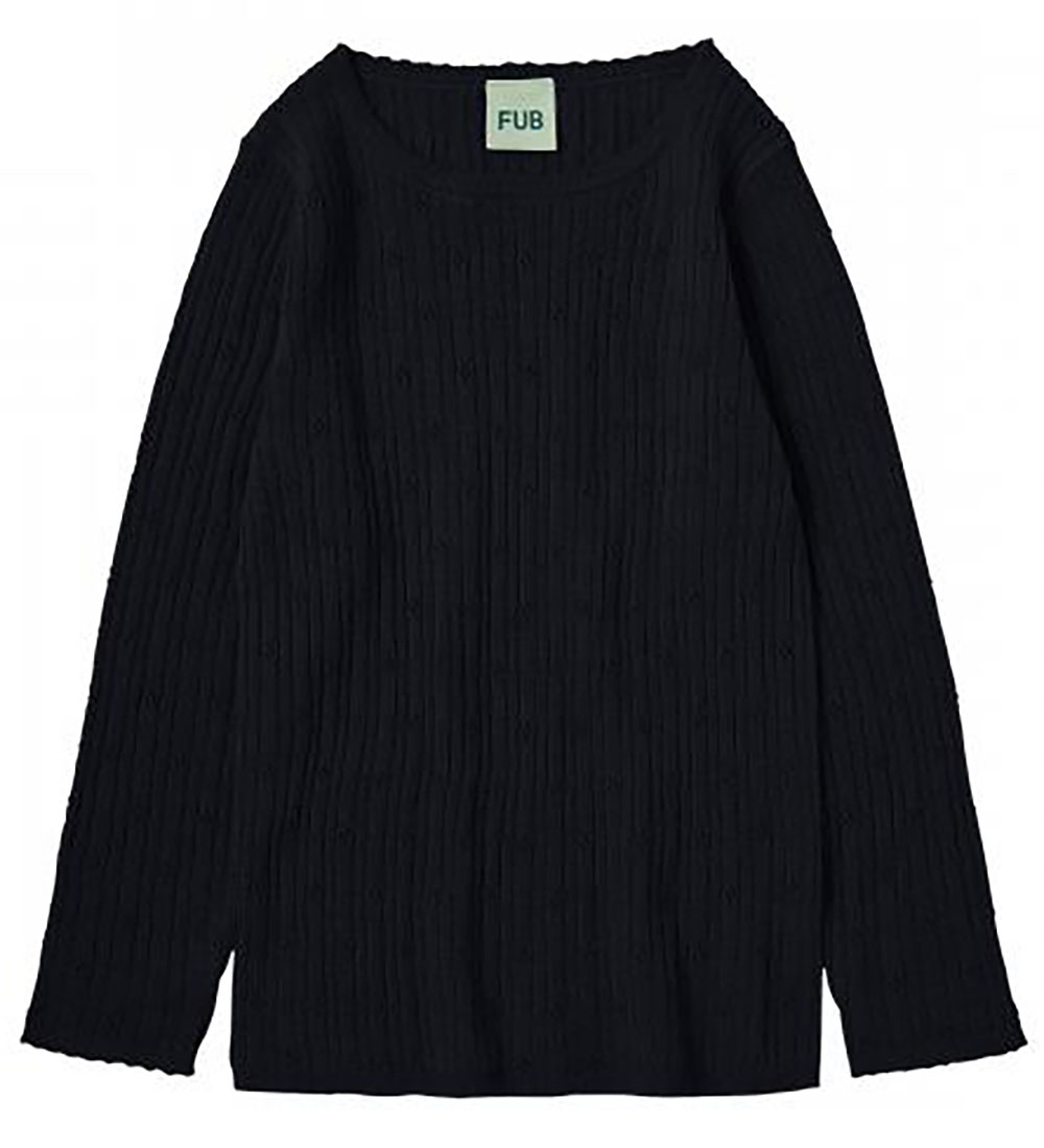 FUB Bluse - Wolle - Dark Navy m. Lochmuster
