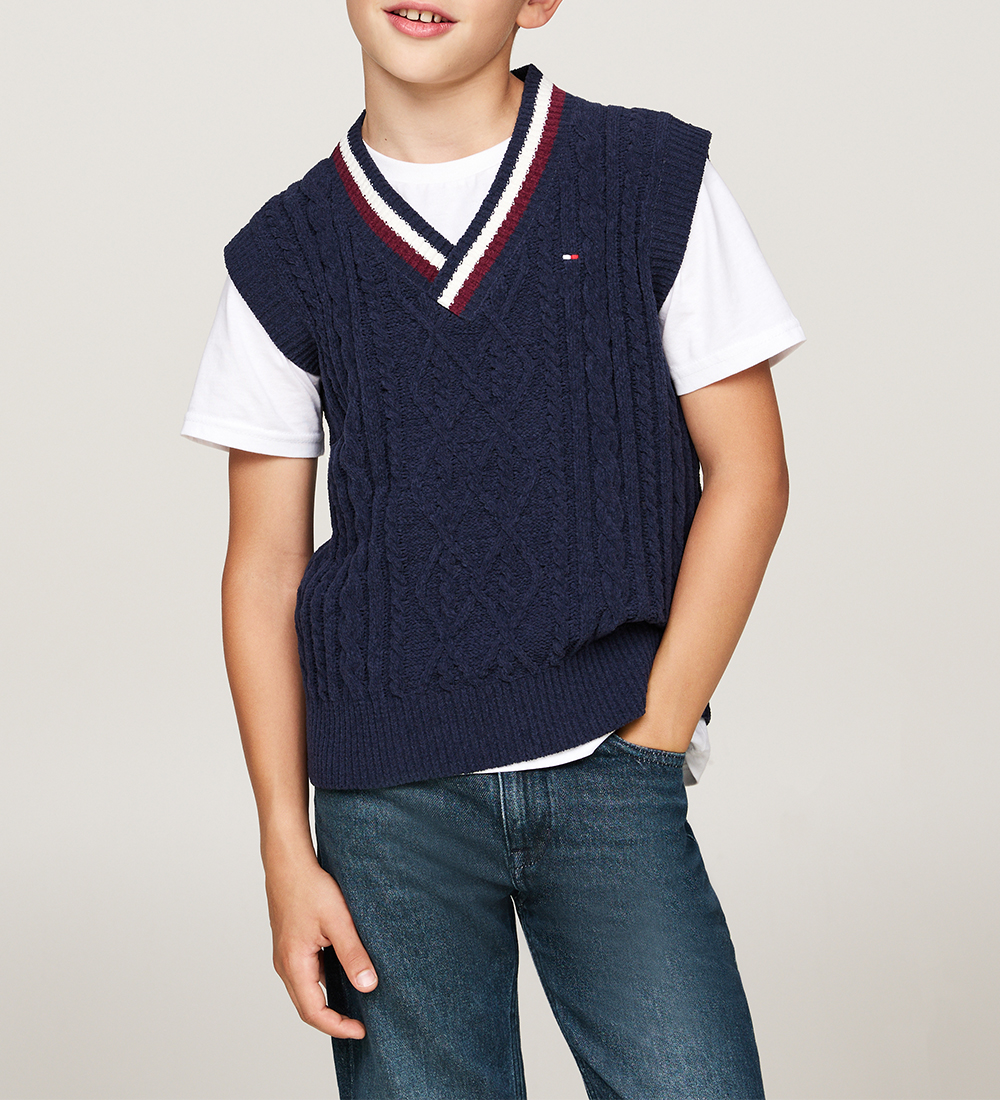 Tommy Hilfiger Weste - Strick - Global Chenille - Desert Sky