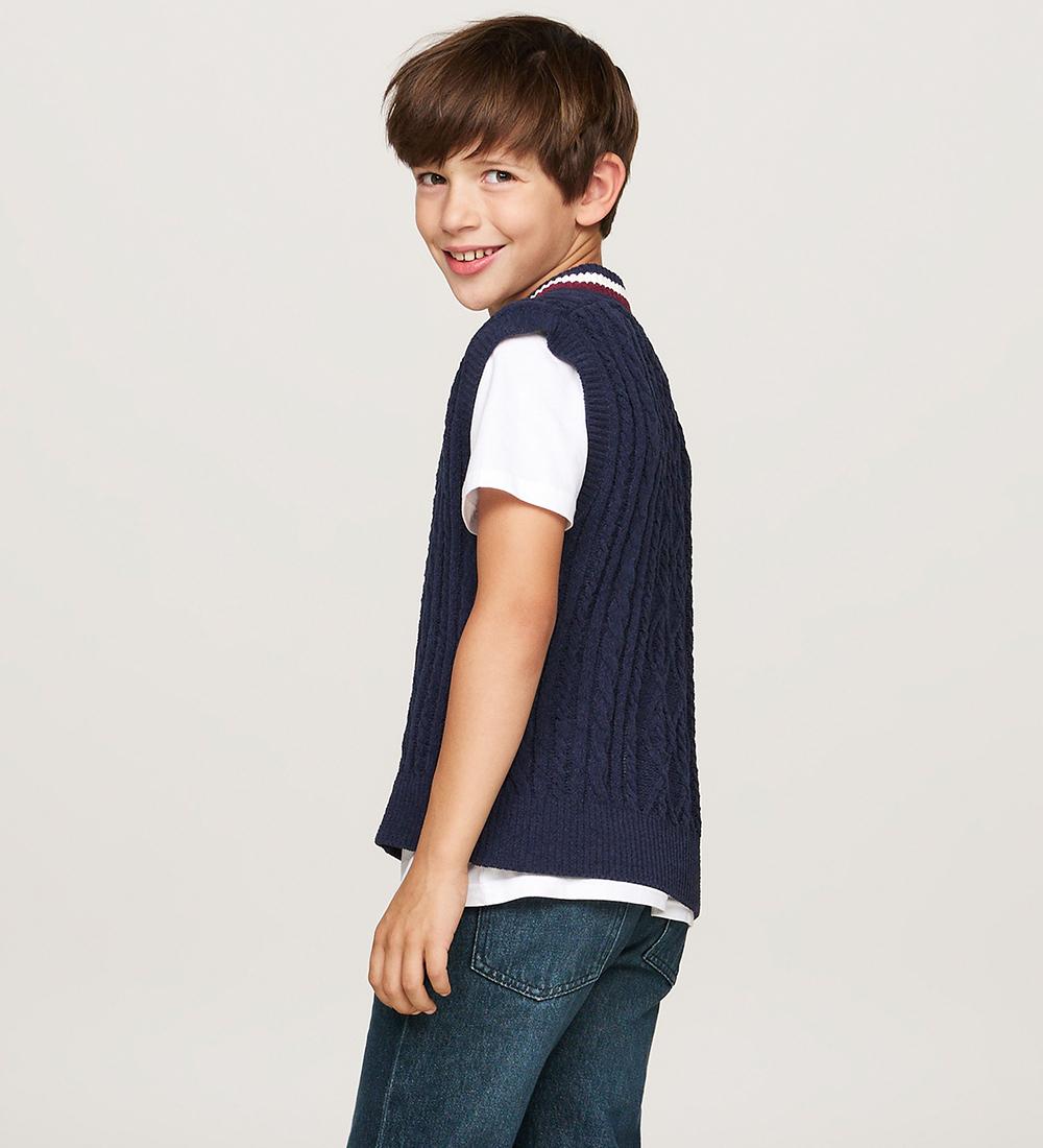 Tommy Hilfiger Weste - Strick - Global Chenille - Desert Sky
