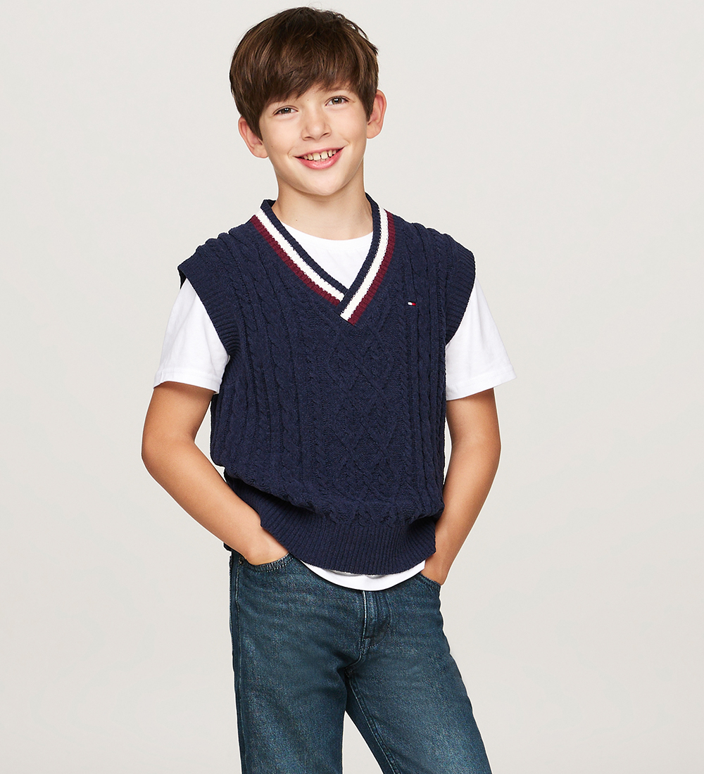 Tommy Hilfiger Weste - Strick - Global Chenille - Desert Sky