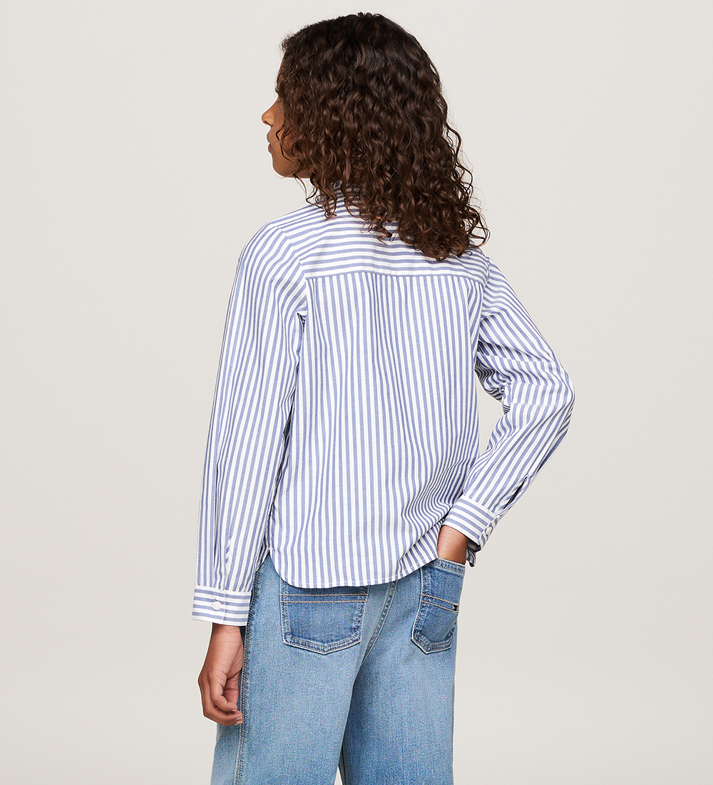 Tommy Hilfiger Blouse - Ruffle Collar - Mid Blue/Optic White