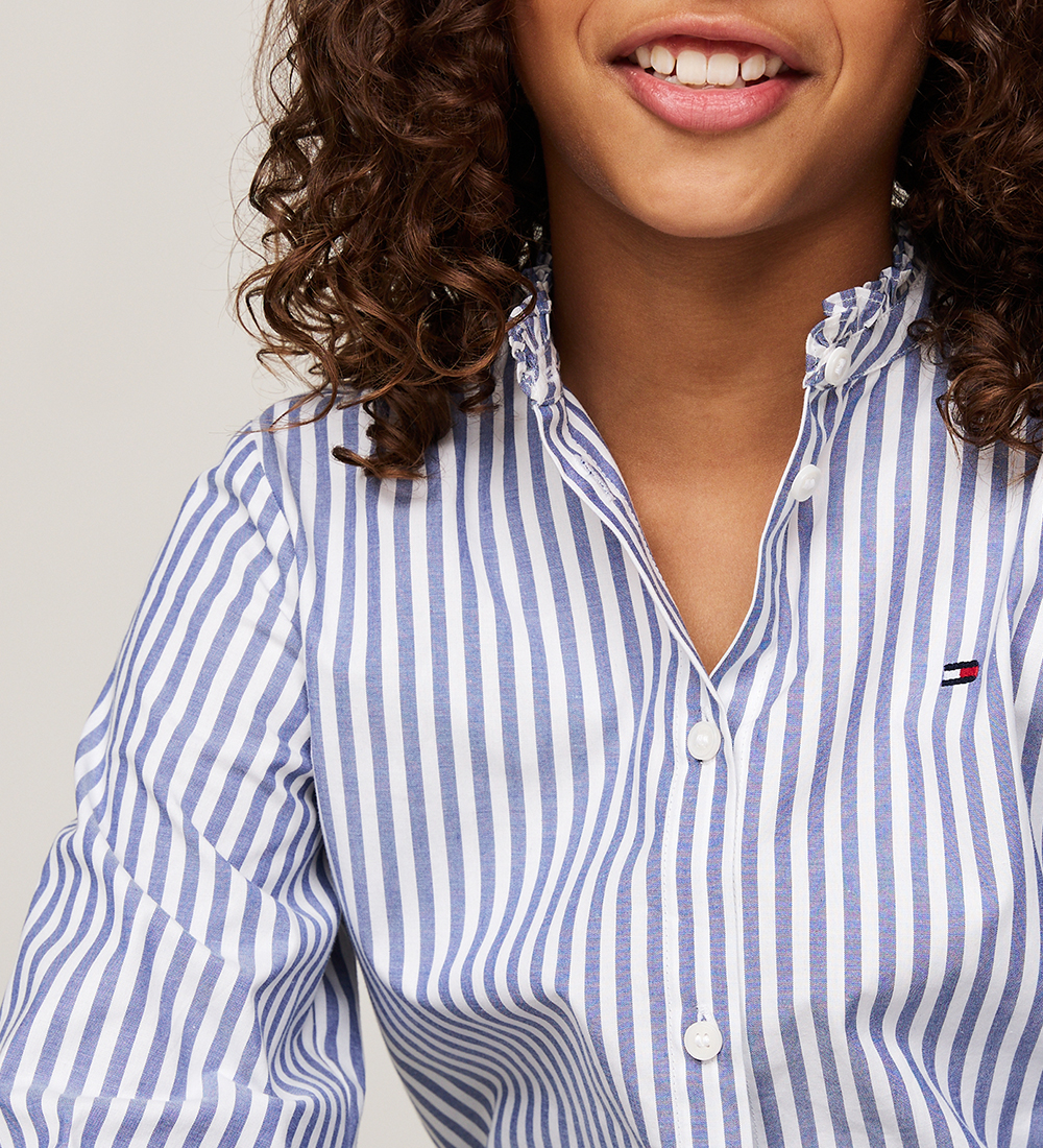 Tommy Hilfiger Blouse - Ruffle Collar - Mid Blue/Optic White