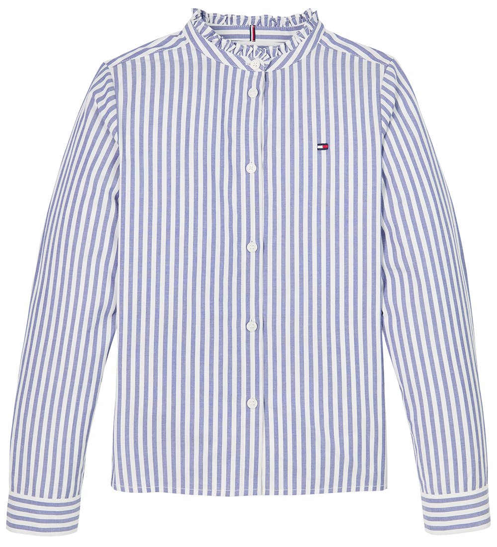 Tommy Hilfiger Blouse - Ruffle Collar - Mid Blue/Optic White