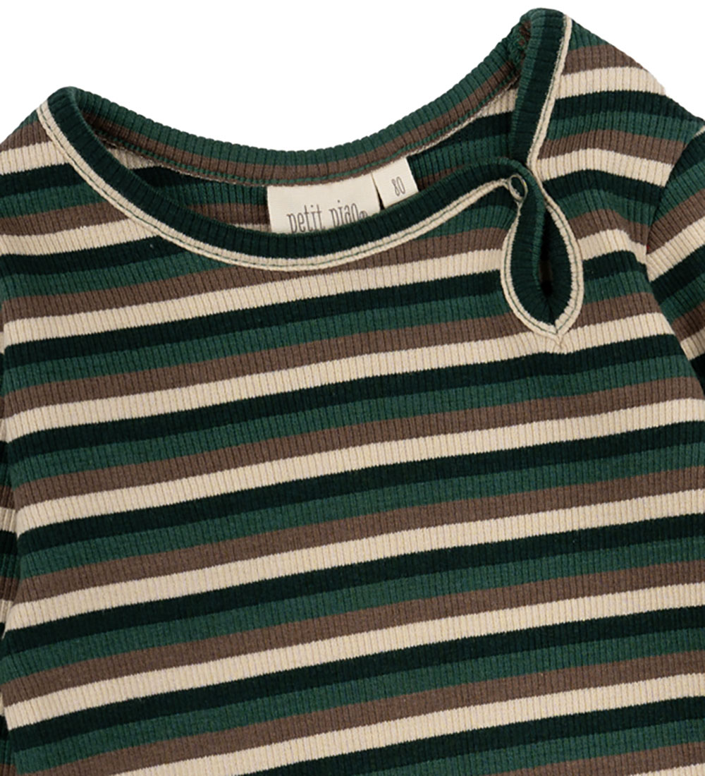 Petit Piao Bodysuit L/æ - Rib - Modal - Emerald Green/Multi Stri