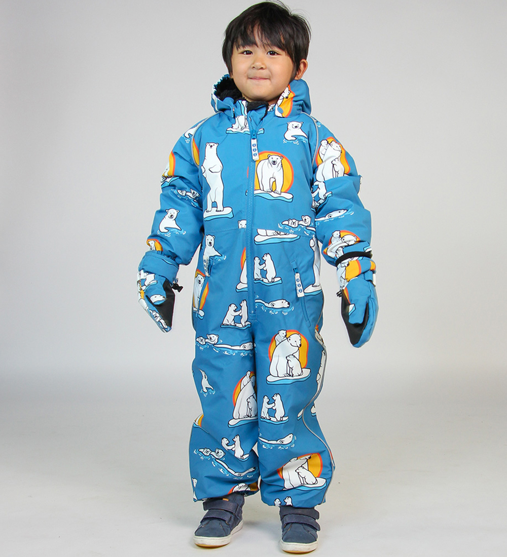 Småfolk Snowsuit - Solid Blue w. Polar bears