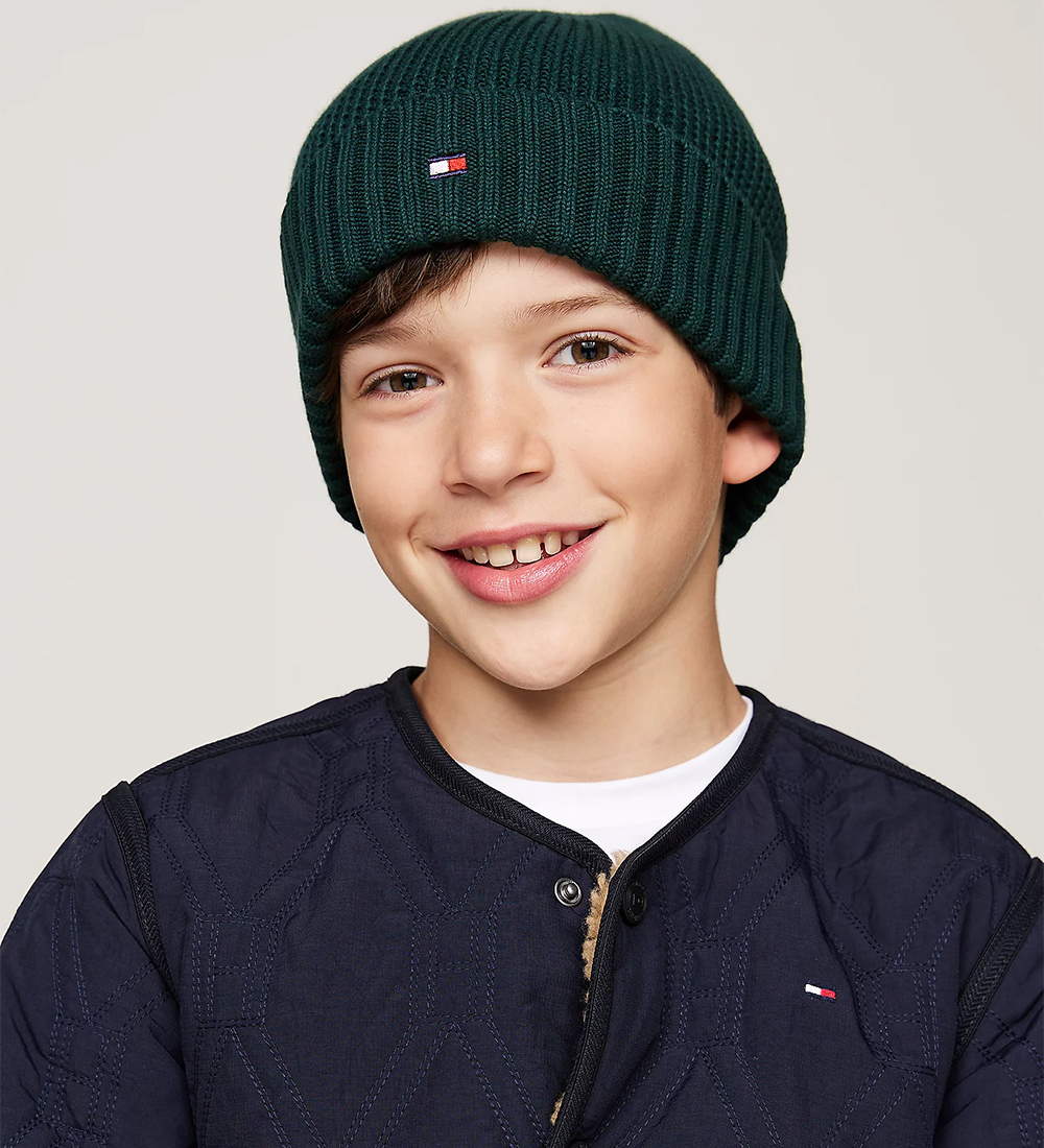 Tommy Hilfiger Mütze - Strick - Small Flagge Beanie - Ziergrün
