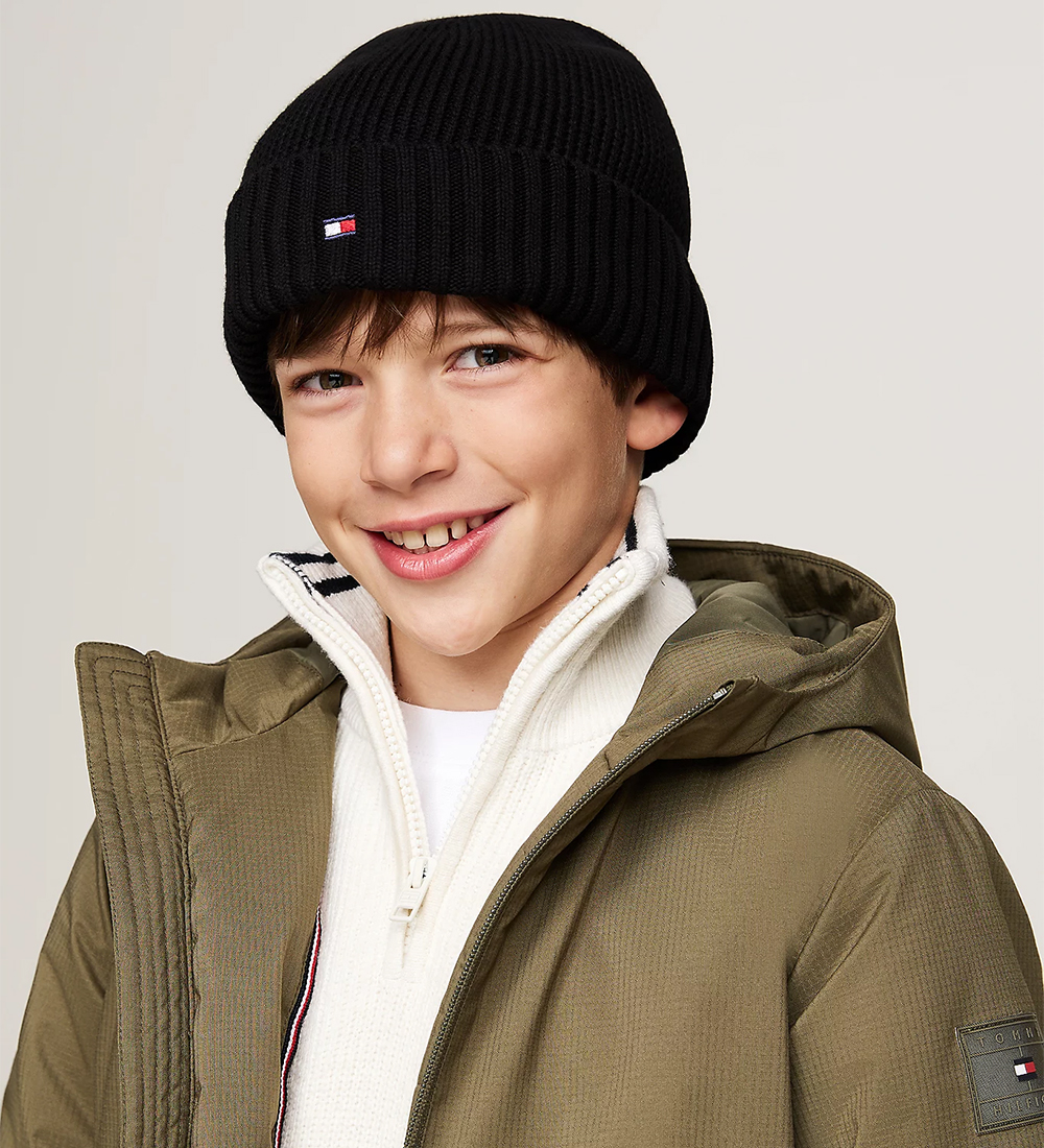 Tommy Hilfiger Beanie - Knitted - Small Flag Beanie - Black